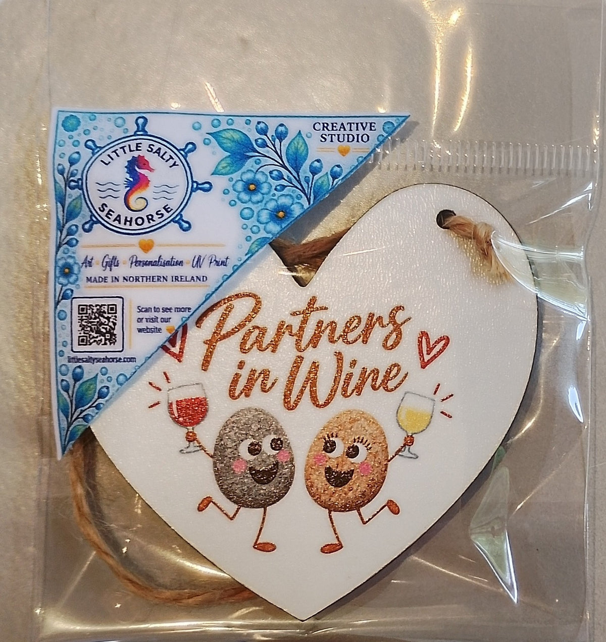 Partners in Wine mini friendship hanging heart