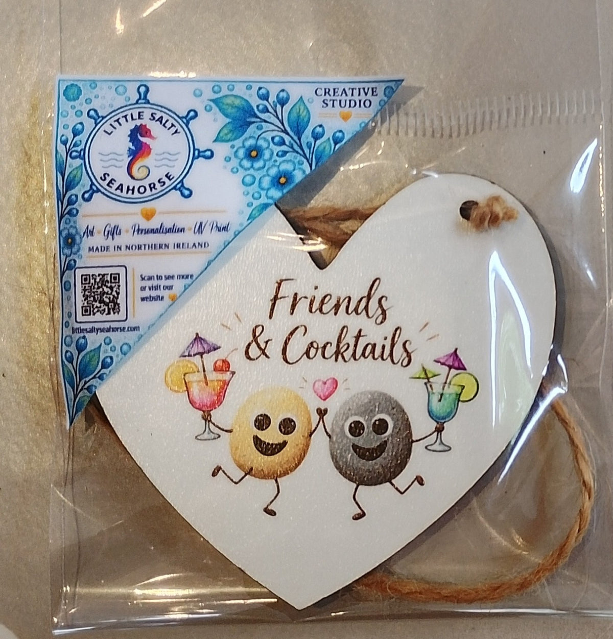 Friends & Cocktails mini friendship hanging heart