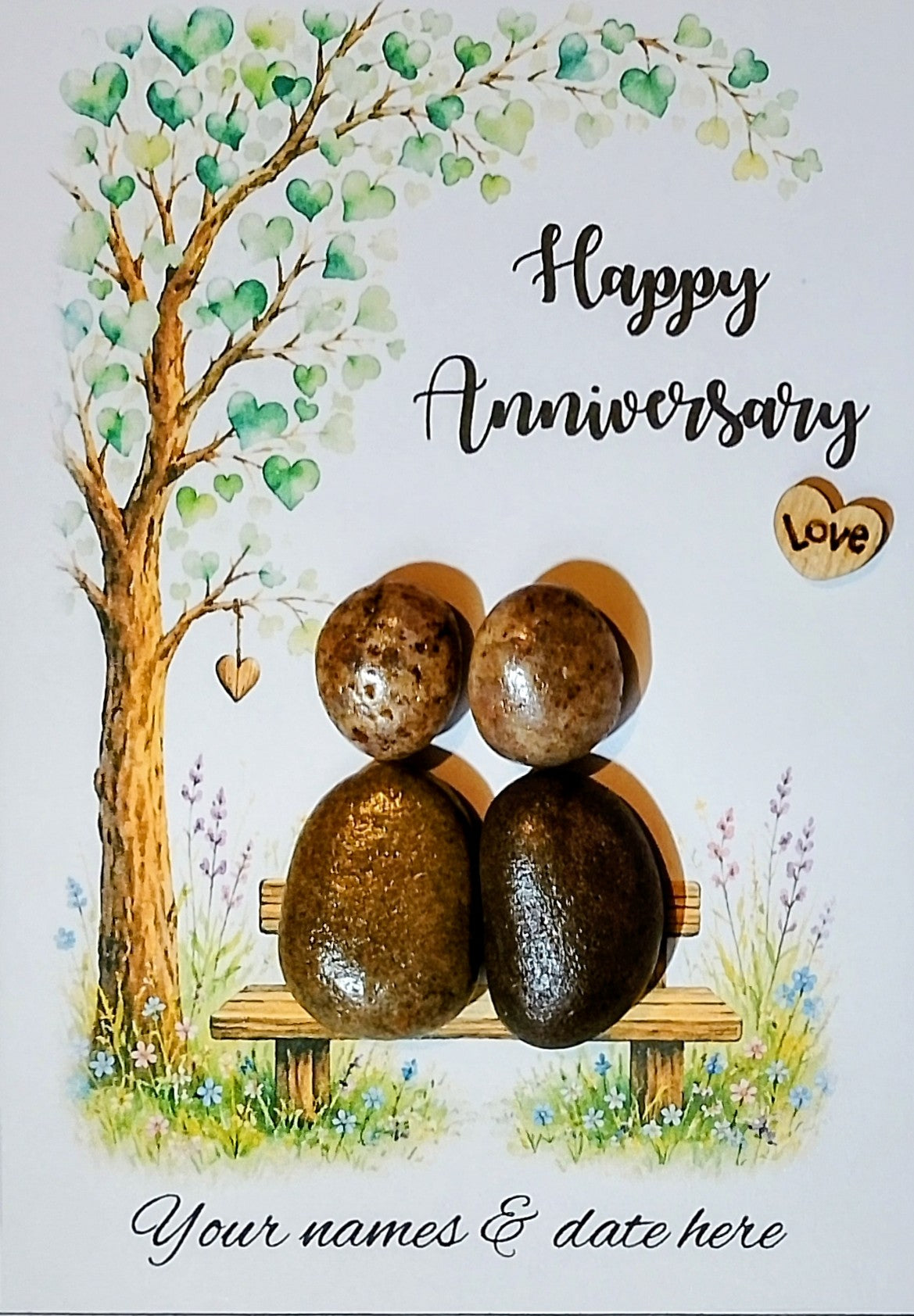 Personalisation example — Anniversary picture showing names and date below the bench.