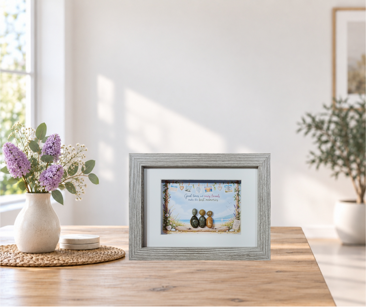 Three Friends Pebble Art