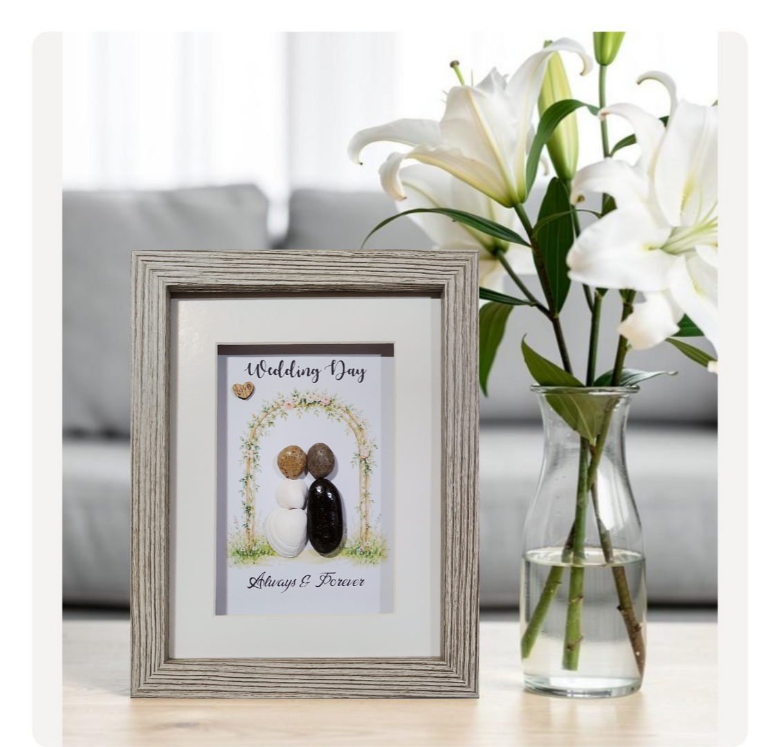 Wedding; Pebble art wedding gift;